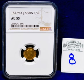 1817M GJ Spain 1/2E - NGC AU 55 - Gold Coin
