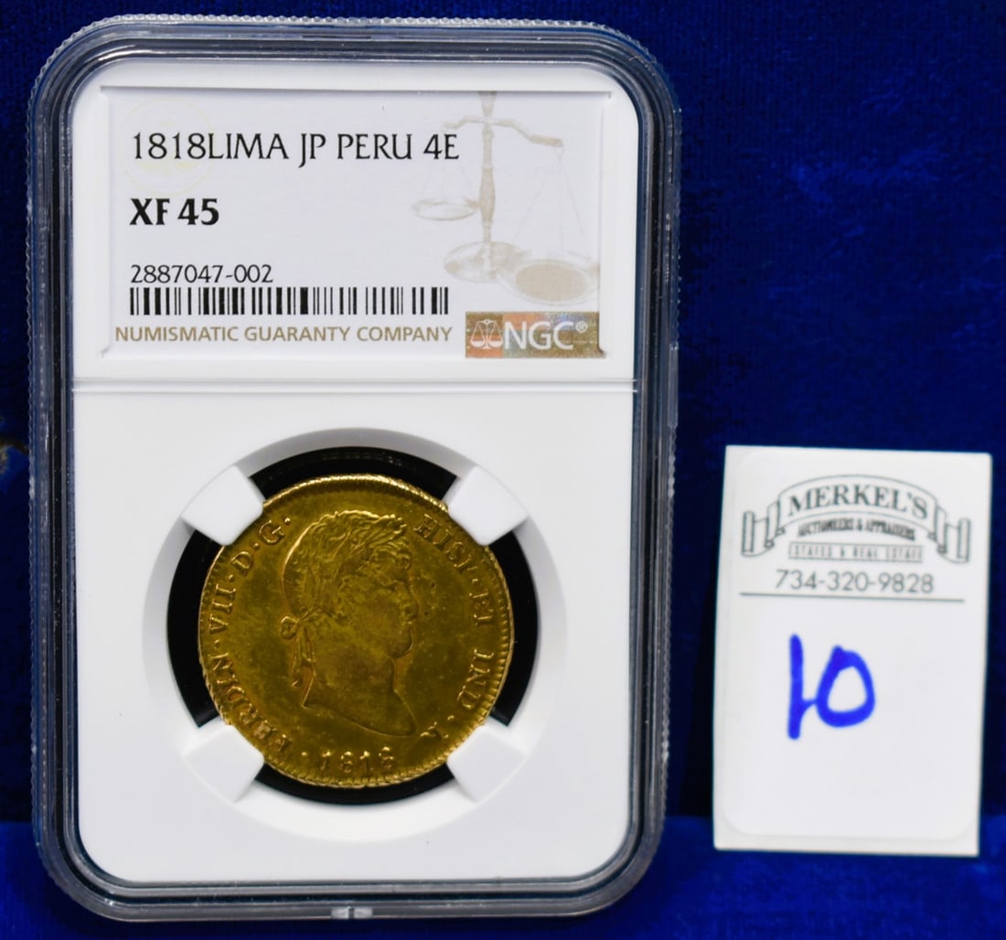 1818 LIMA JP PERU 4E - NGC XF 45 - Gold Coin: 1818 LIMA JP PERU 4E - NGC XF 45 - Gold Coin Please note before bidding on this or Any Gold items in this auction, we do not accept Credit Cards as a form of payment for these items. All Gold and Fine