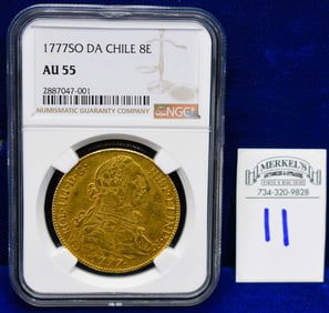 1770 SO DA Chile 8E - NGC AU 55 - Gold Coin