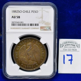 1882 SO Chile Peso - NGC AU 58