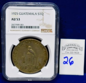 1925 Guatemala S1Q - NGC AU 53 - Silver Coin