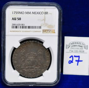 1759MO MM Mexico 8R - NGC AU 50 - Silver Coin