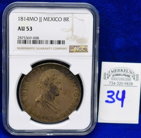 1814 MO JJ Mexico 8R - NGC AU 53 - Silver Coin