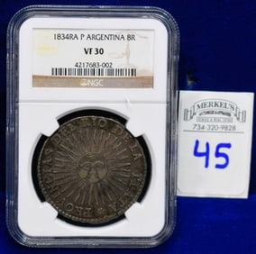 1834 RA P Argentina 8R - NGC VF 30 - Silver Coin