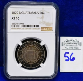 1870 R Guatemala 50C - NFC XF 40 - Silver Coin