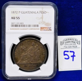 1872 P Guatemala Peso - NGC AU 55 - Silver Coin