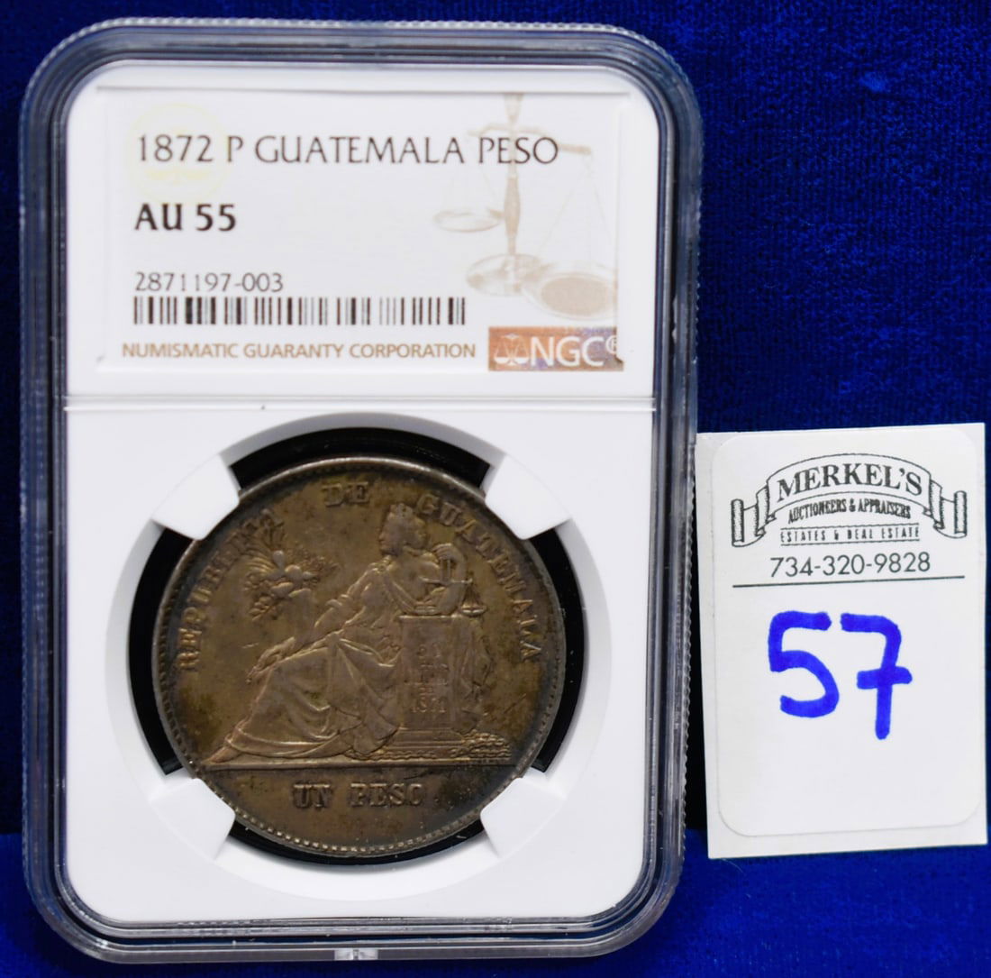 1872 P Guatemala Peso - NGC AU 55 - Silver Coin (1 of 4)