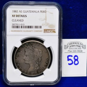 1882 AE Guatemala Peso - NGC XF DETAILS - Silver Coin