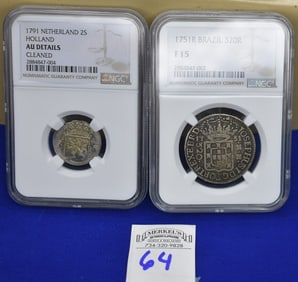 1791 Netherland 2S Holland (AU DETAILS) & 1751R Brazil 320R (F 15)