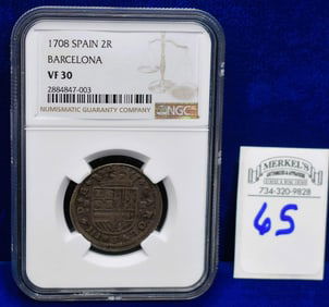 1708 Spain 2R Barcelona - NGC VF 30 - Silver Coin