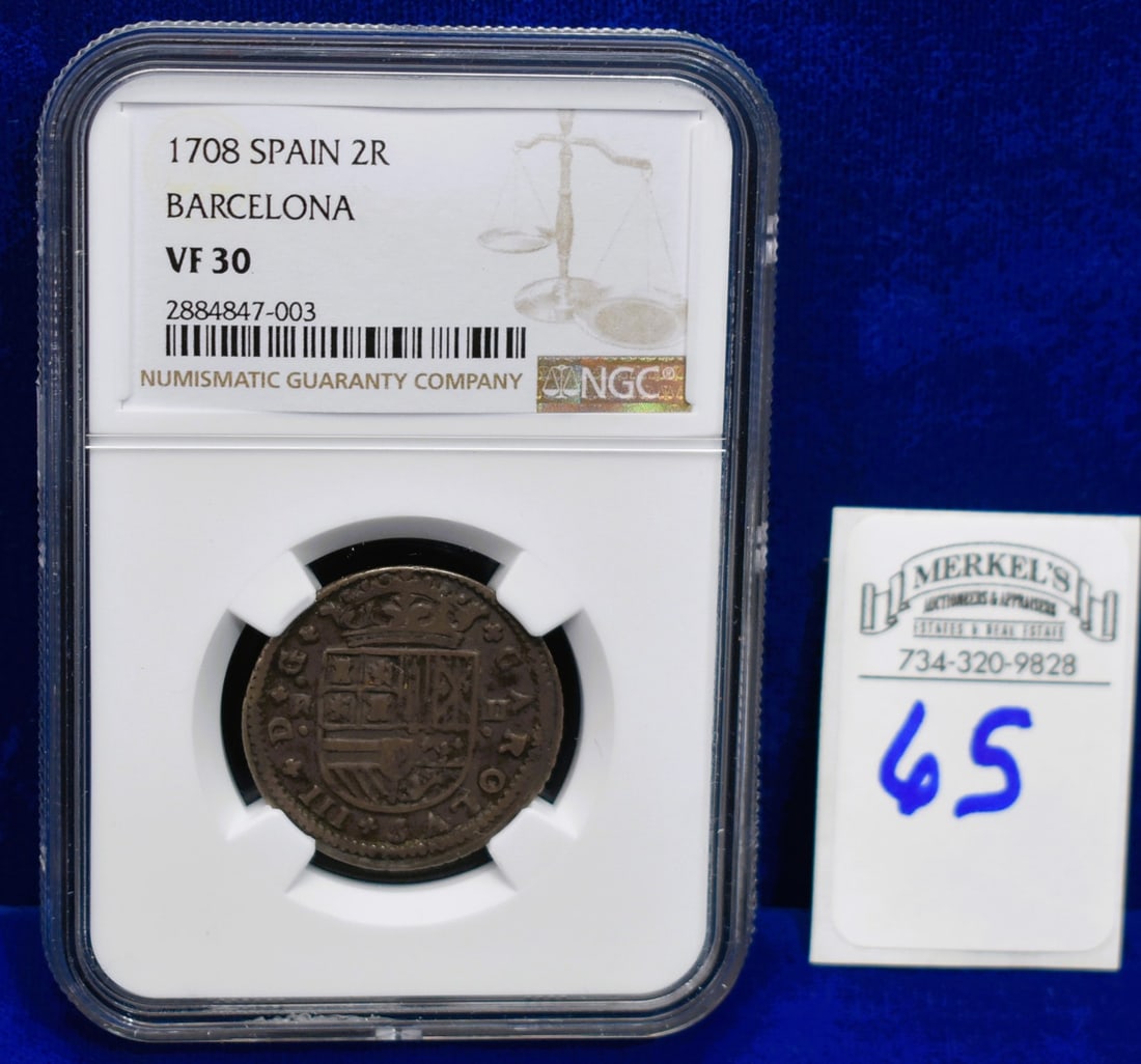 1708 Spain 2R Barcelona - NGC VF 30 - Silver Coin (1 of 4)