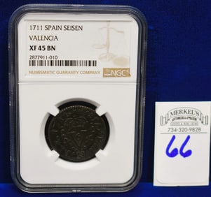 1711 Spain Seisen Valencia - NGC XF 45 BN - Silver Coin