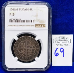 1761M JP Spain 4R - NGC F 15 - Silver Coin