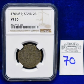 1766M PJ Spain 2R - NGC VF 30 - Silver Coin