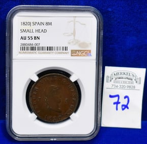 1820J Spain 8M Small Head - NGC AU 55 BN - Silver Coin