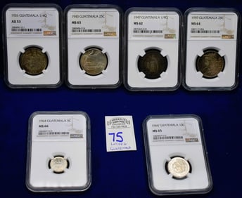 Lot of 6 Guatemalan NGC Graded Coins 1943-64'