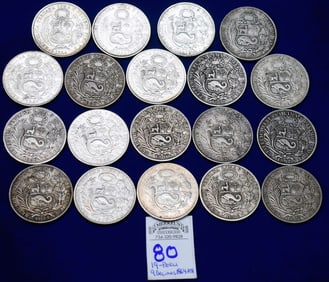 Roll of (19) Republica Peruana Lima .9 Decimos Silver Coins (1864-1916)