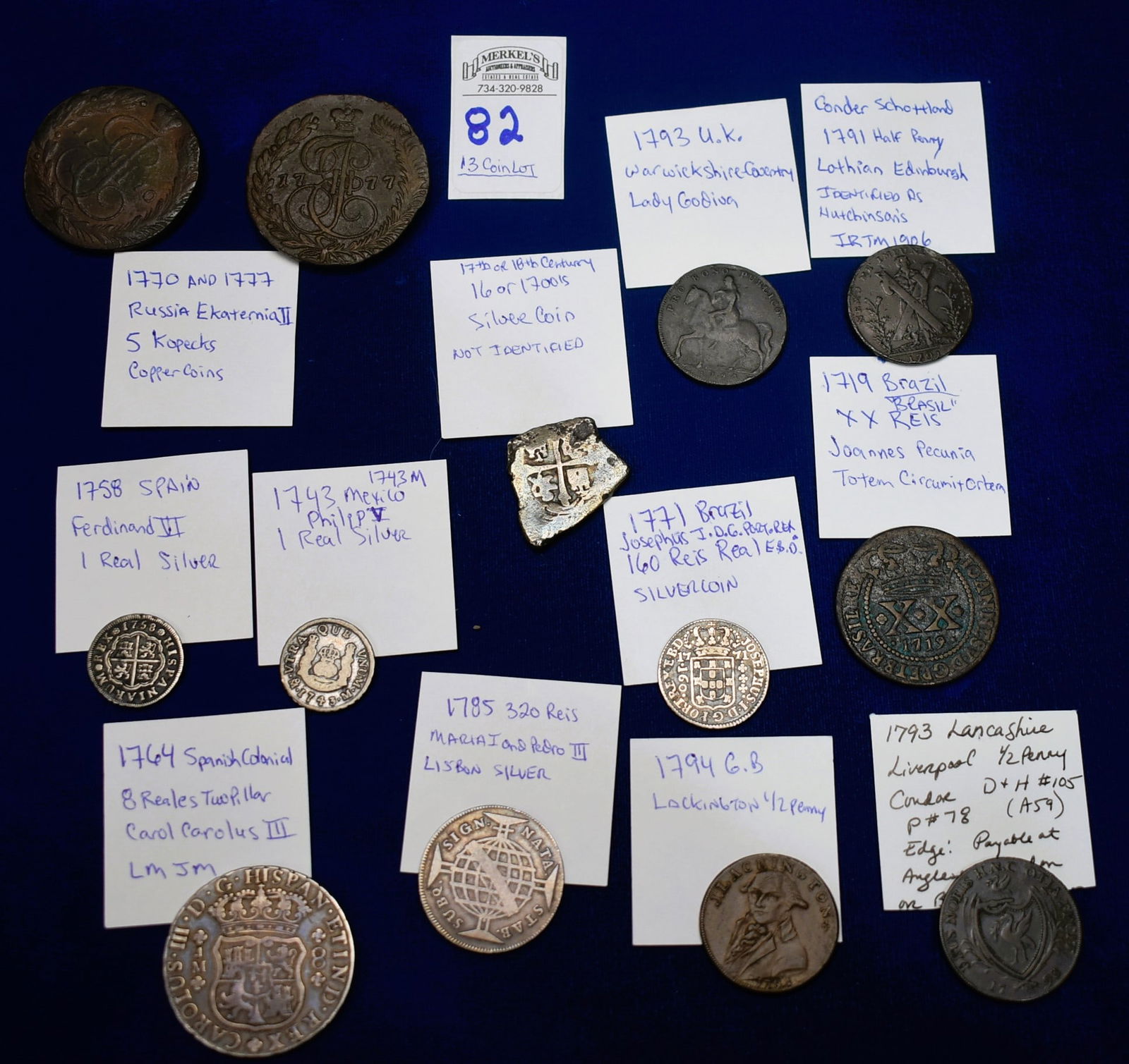 Lot of 13 17-18th Century Coins (6 Silver, 7 Copper) (1 of 6)