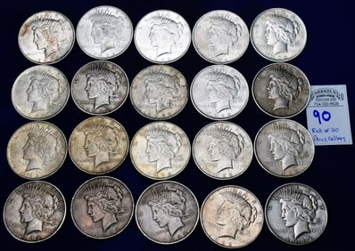 Roll of 20 Peace Dollars (1922-1923) US Silver