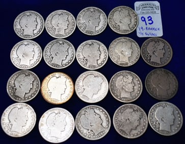 19 Barber 1/2 Dollars US Silver