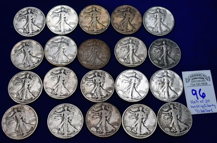 Roll of 20 Walking Liberty 1/2 Dollars US Silver