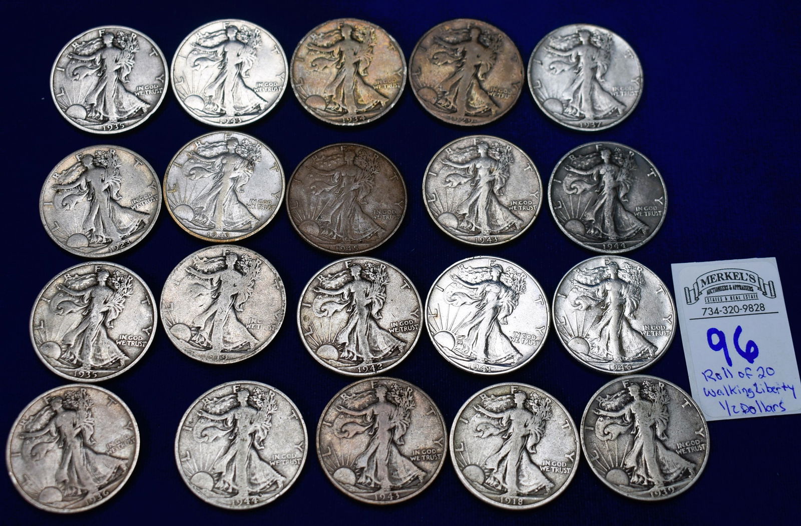 Roll of 20 Walking Liberty 1/2 Dollars US Silver (1 of 2)