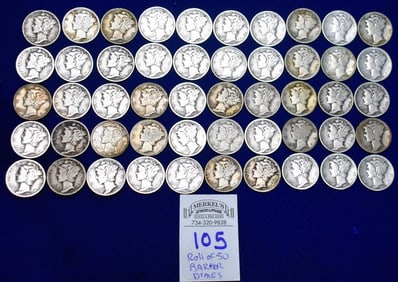 Roll of 50 Barber Dimes US Silver