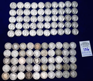 2 Rolls of 50 (100) Mercury Dimes US Silver