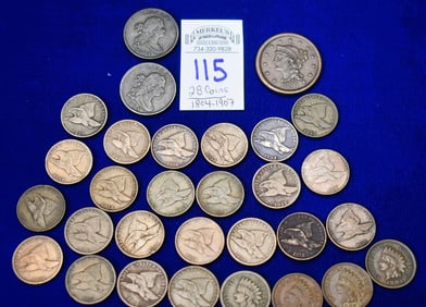 Lot of 28 US Pennies (1804-1907)