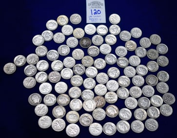Lot of 100 Roosevelt Dimes US Silver Coins
