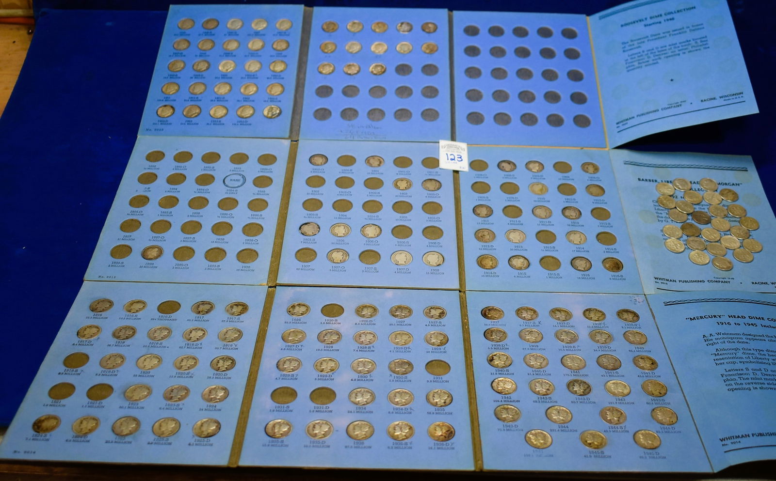 Lot of 3 Whitman Dime Albums (Roosevelt Start 1946, Mercury Head 1916-1945, & Barber 1892-1916) with (1 of 5)