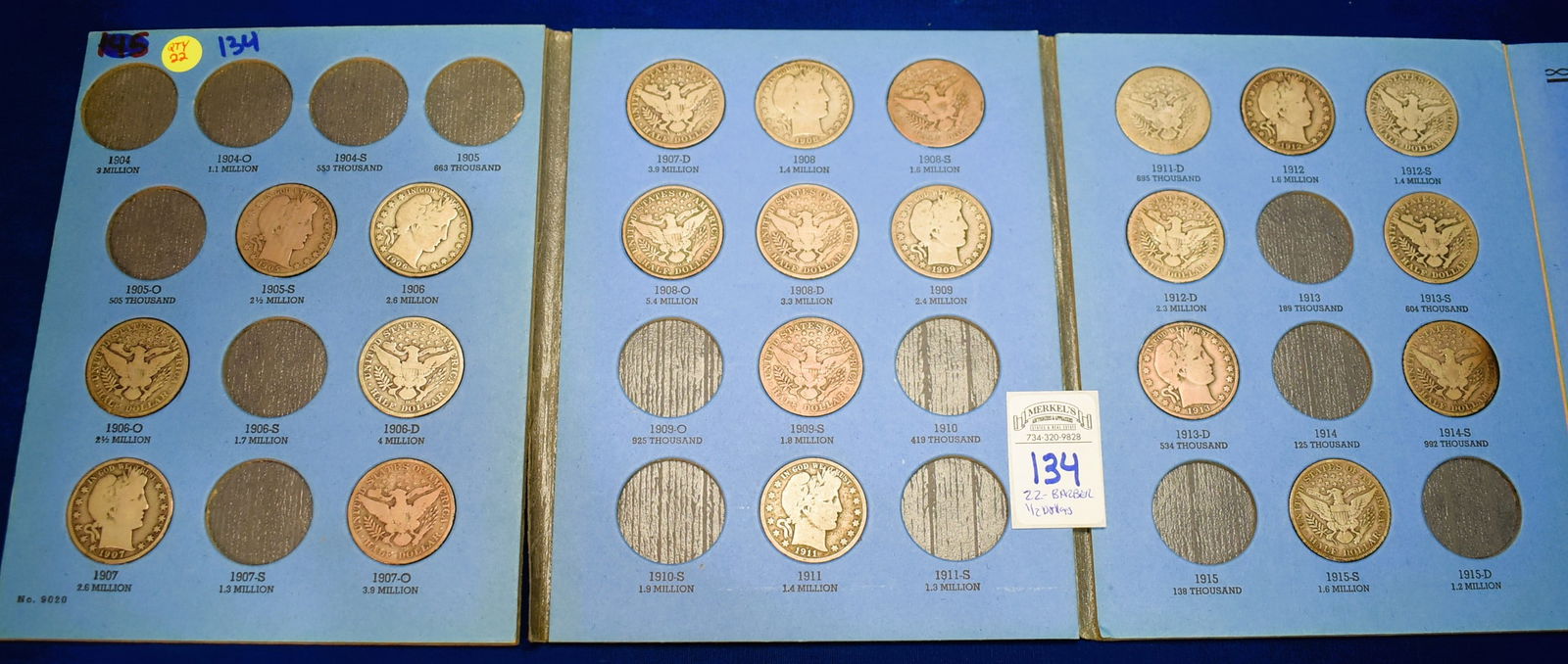 Barber/ Liberty Head or Morgan Half Dollar Whitman Album Number Two Collection 1904-1915 (22 Coins) (1 of 7)