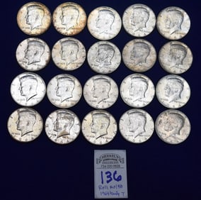 AU/BU Roll of 20 1964 Kennedy Silver 1/2 Dollars