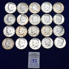 AU/BU Roll of 20 1965-1969 Kennedy Clad 60% Silver 1/2 Dollars
