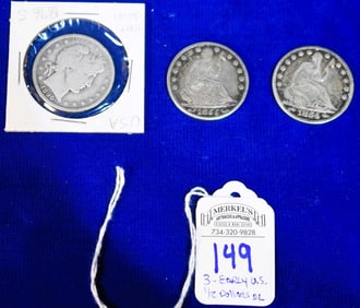 Lot of 3 Early US 1/2 Dollars (1854-O, 1855-O &1896-S)