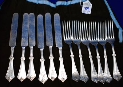 12 Starr & Marcus Solid Sterling Silver Knifes PAT'D 1868 - 668.58 GRAMS STERLING SILVER