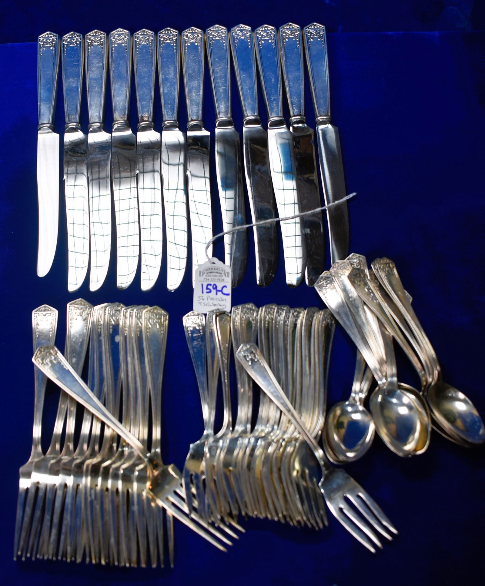 T.S. Co Sterling Silver 56 Piece Set - 1,308.04 GRAMS STERLING SILVER NOT INCLUDING KNIFES (1 of 3)