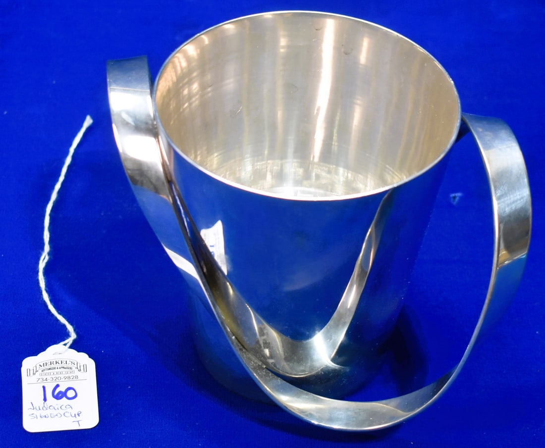 Judaica Signed Sg Metal .925 Sterling Silver Cup - 485.40 GRAMS (1 of 3)