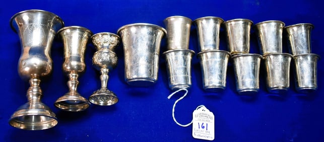 Lot of 14 Various Judaica .925 Sterling Silver Kiddush Cups - 389.75 GRAMS