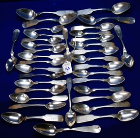 Lot of 37 Antique 19th century Coin (90%) Silver Spoons - 755.59 GRAMS