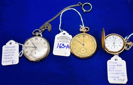 Lot of 3 Vintage Pocket Watches - Includes 1918 Waltham 14k Gold Case & 2 Gold Filled Pocket Watches