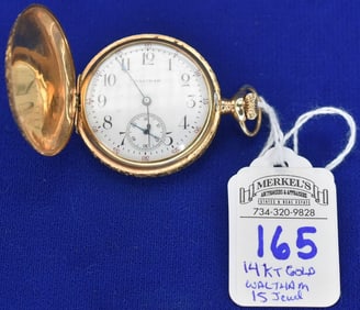 Waltham 15 Jewel Pocket Watch 14k Gold Royal Case