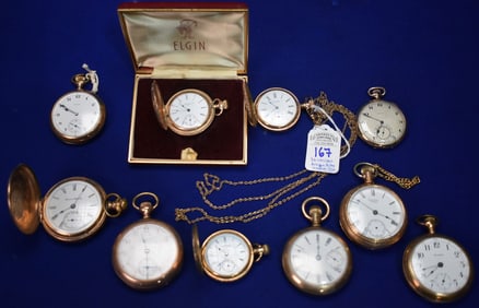 Lot of 10 Various Antique Pocket Watches (Mostly Gold Filled)