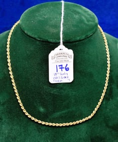 18' - 14K Italy Marked - Yellow Gold Solid Rope Designed Chain.