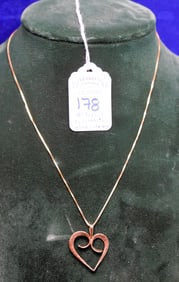 Artist Signed 14K Gold Heart Pendant on 14K Gold Italy Box Link Chain.