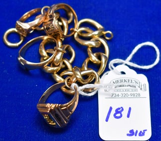 Chain Link Bracelet with Four Class Rings. Bracelet is 10K Rings are Solid Gold