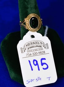 Old Eastern Michigan College 10K Yellow Gold Class Ring with Green Stone