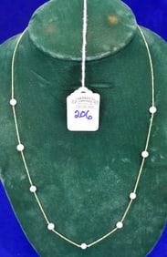 Natural Pearl Necklace set in 14K Yellow Gold Chain