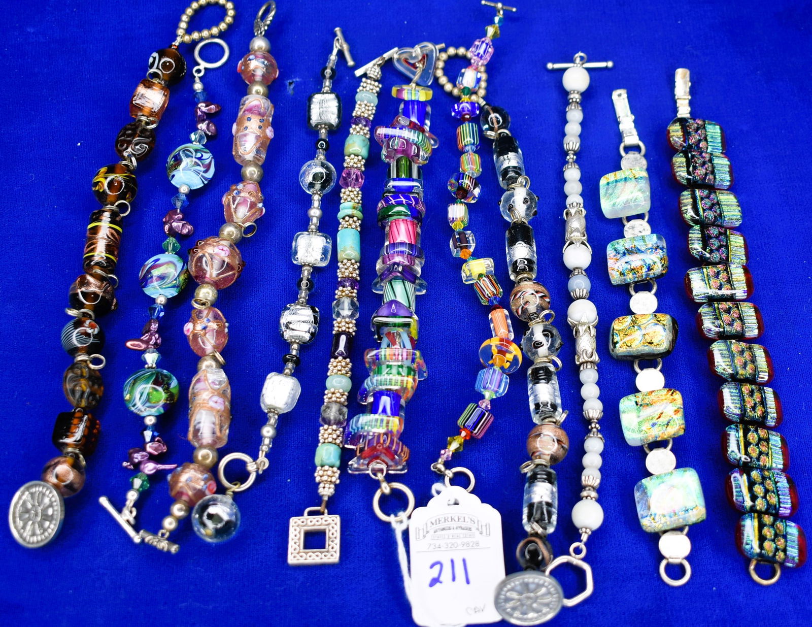Lot of 11 Bracelets - Mostly Murano Glass Beads (1 of 3)
