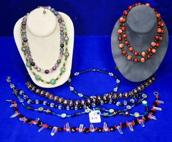 Lot of 8 Glass Bead Necklaces - 'OMODT ART'